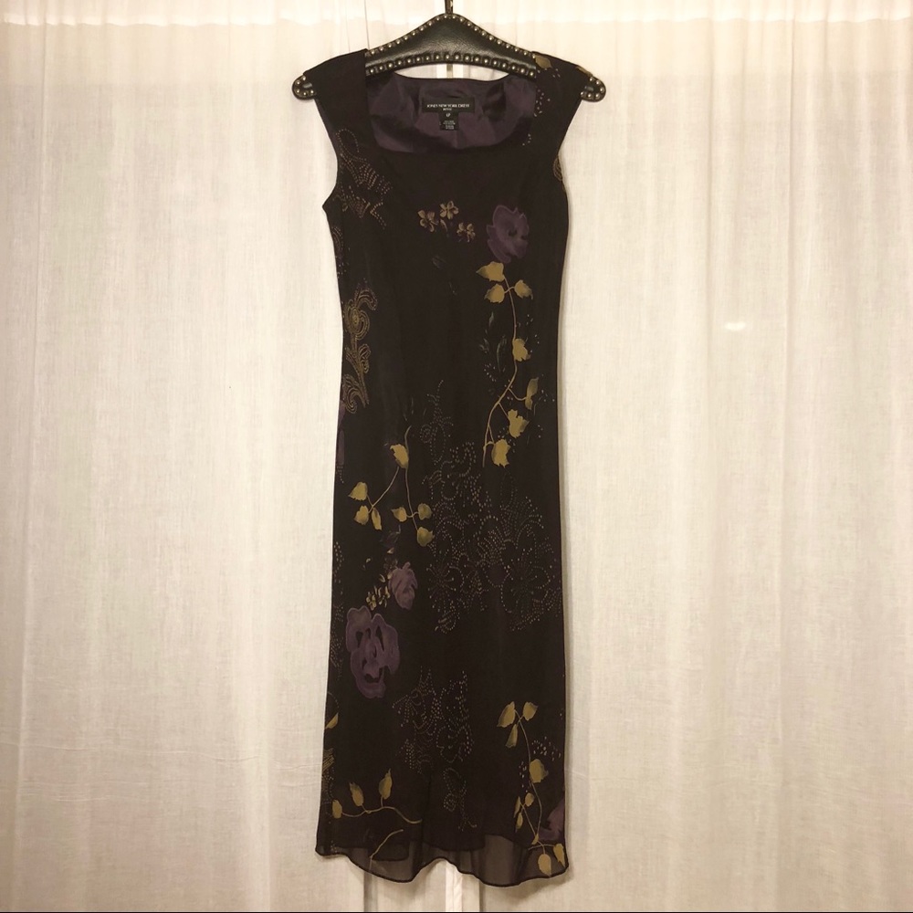 JONES NEW YORK Silk Floral Plum Dress 6 Petite